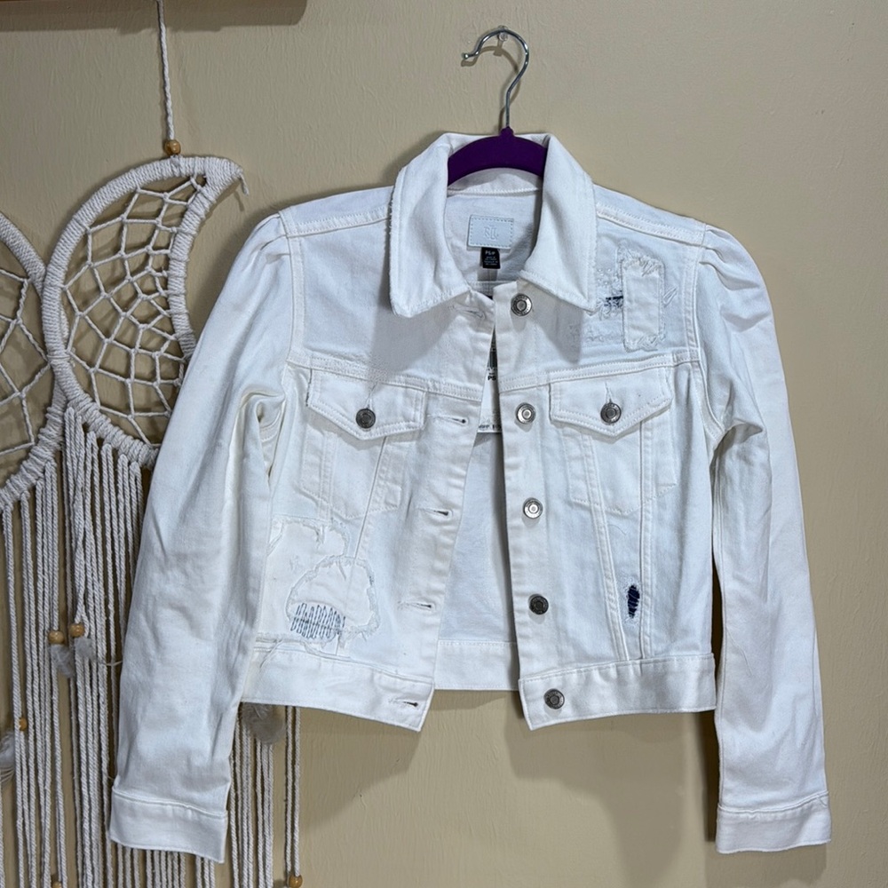 Lauren Ralph Lauren Women's White Distressed Denim Jacket
